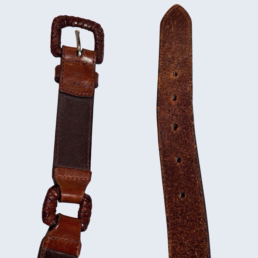 Vintage Fossil Belt Womens Medium 28-32” Brown Genuine Leather Braided Links Y2K - Picture 7 of 9
